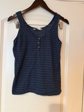 Sonoma Navy Blue Striped Henley Tank Top Size Small